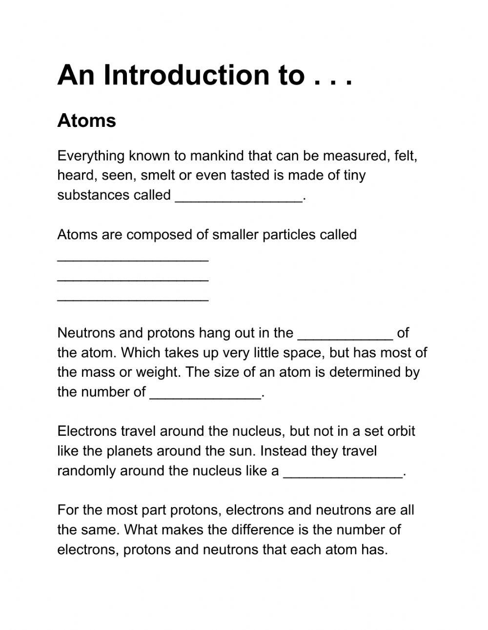 Atoms: Introduction worksheet | Live Worksheets atoms-introduction-worksheet-live-worksheets
