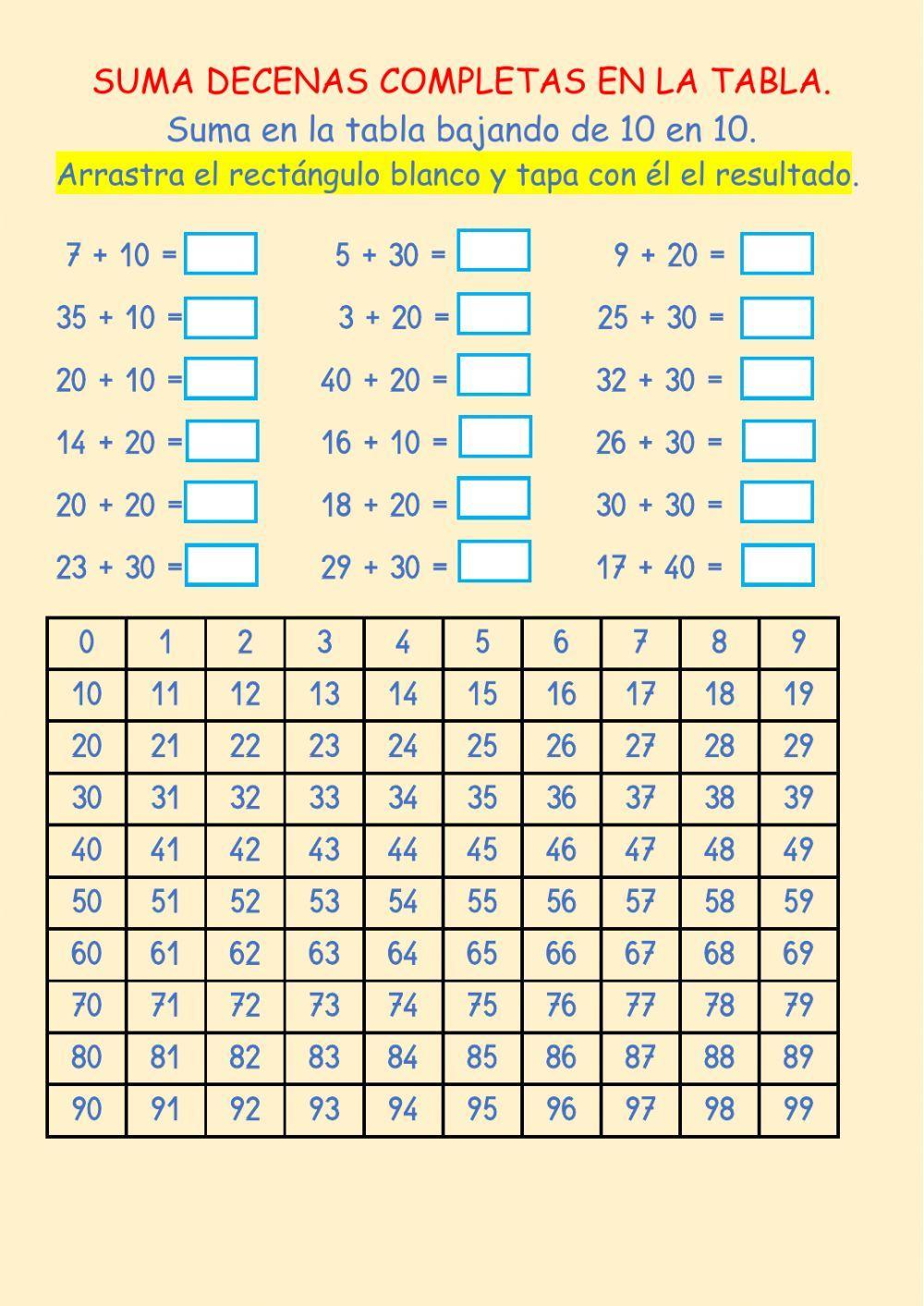 Suma decenas completas en la tabla.