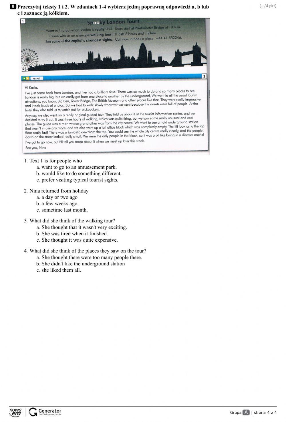 Teen Explorer 8 Unit 1 retake test