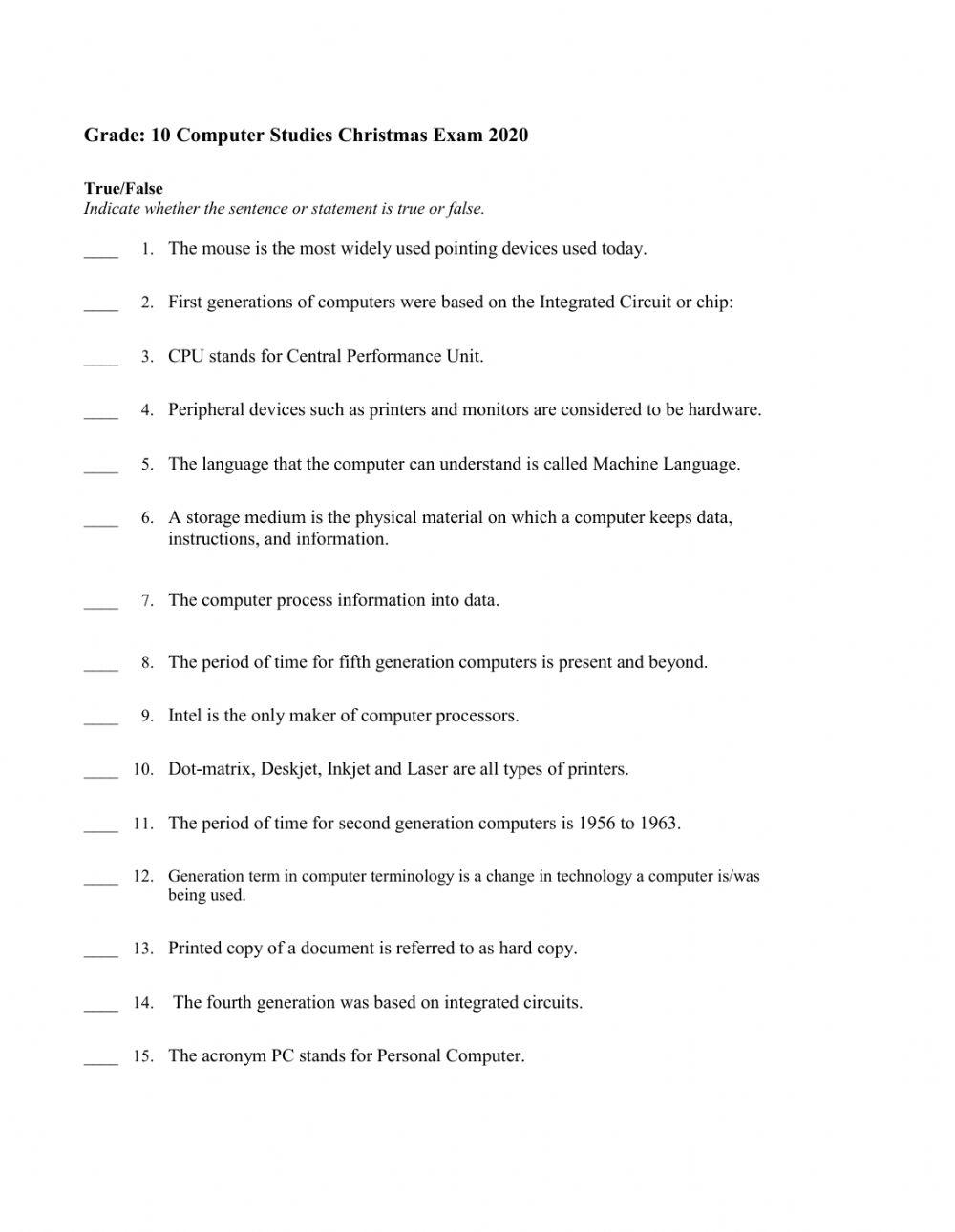 Grade 10 computer studies unit test 4493528 shavado
