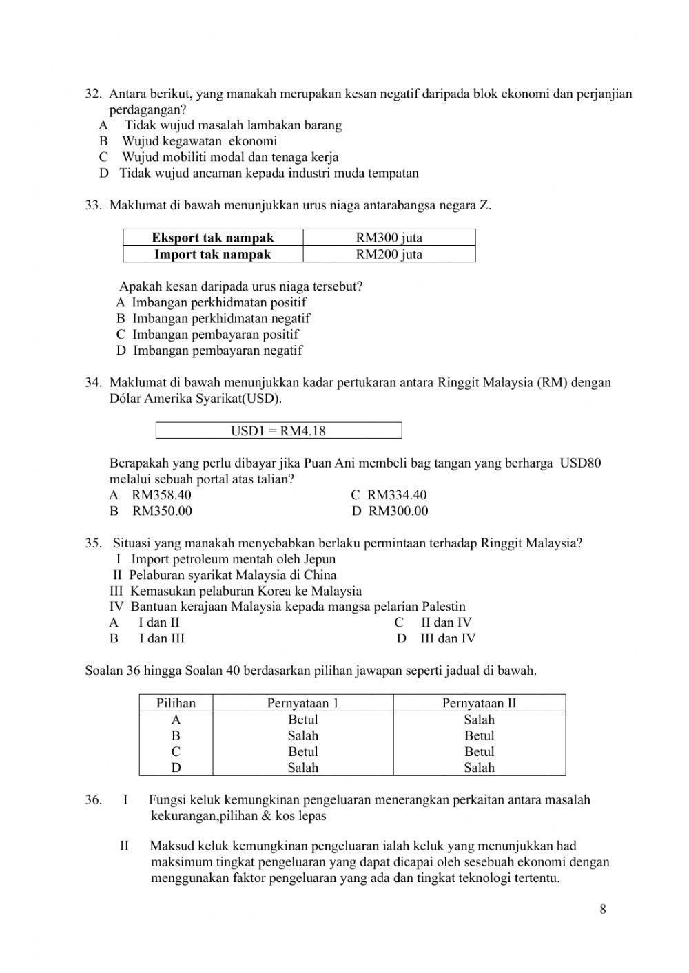 Latihan ekonomi kertas 1