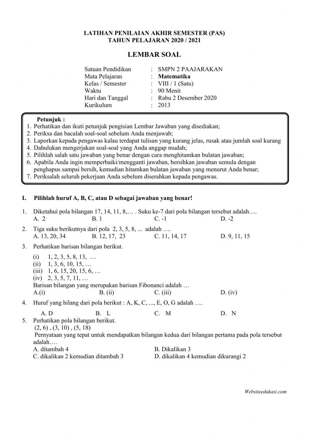 Latihan PAS 8 Ganjil