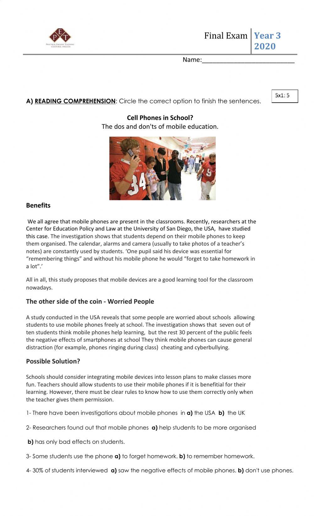 Year 3 final exam 2020