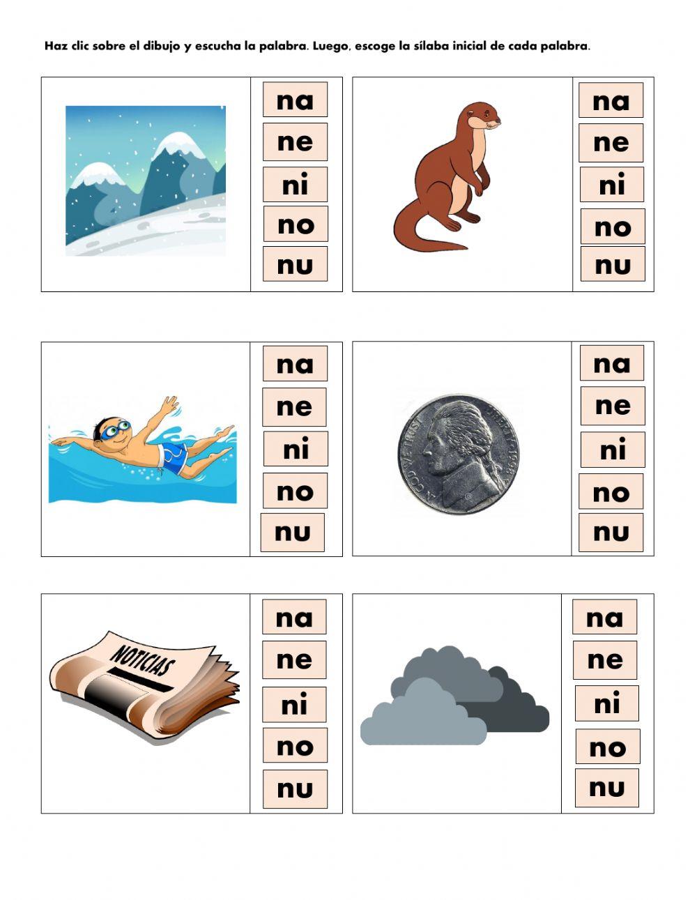 Escoge la sílaba inicial correcta