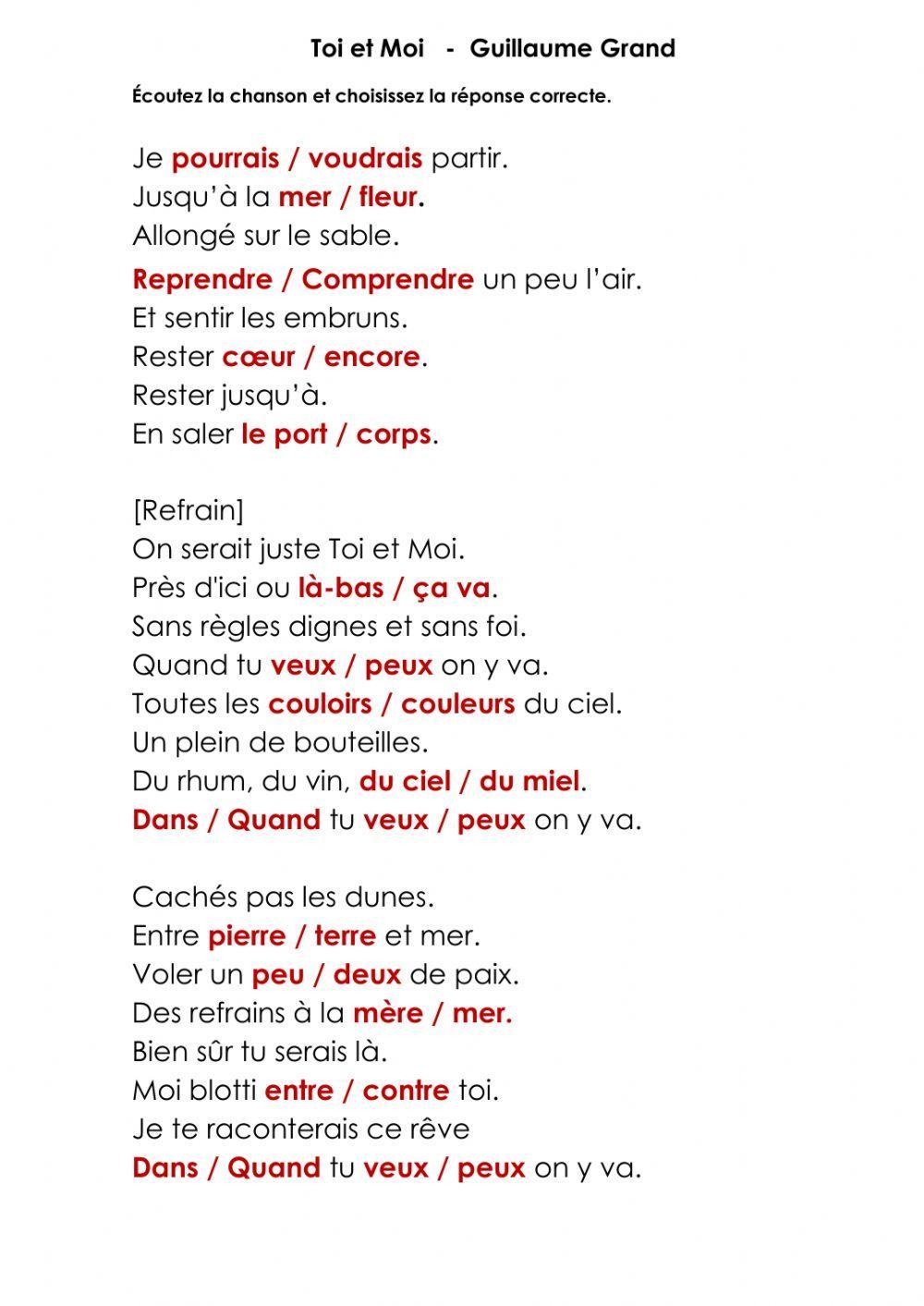 Chanson Toi et Moi Guillaume le Grand