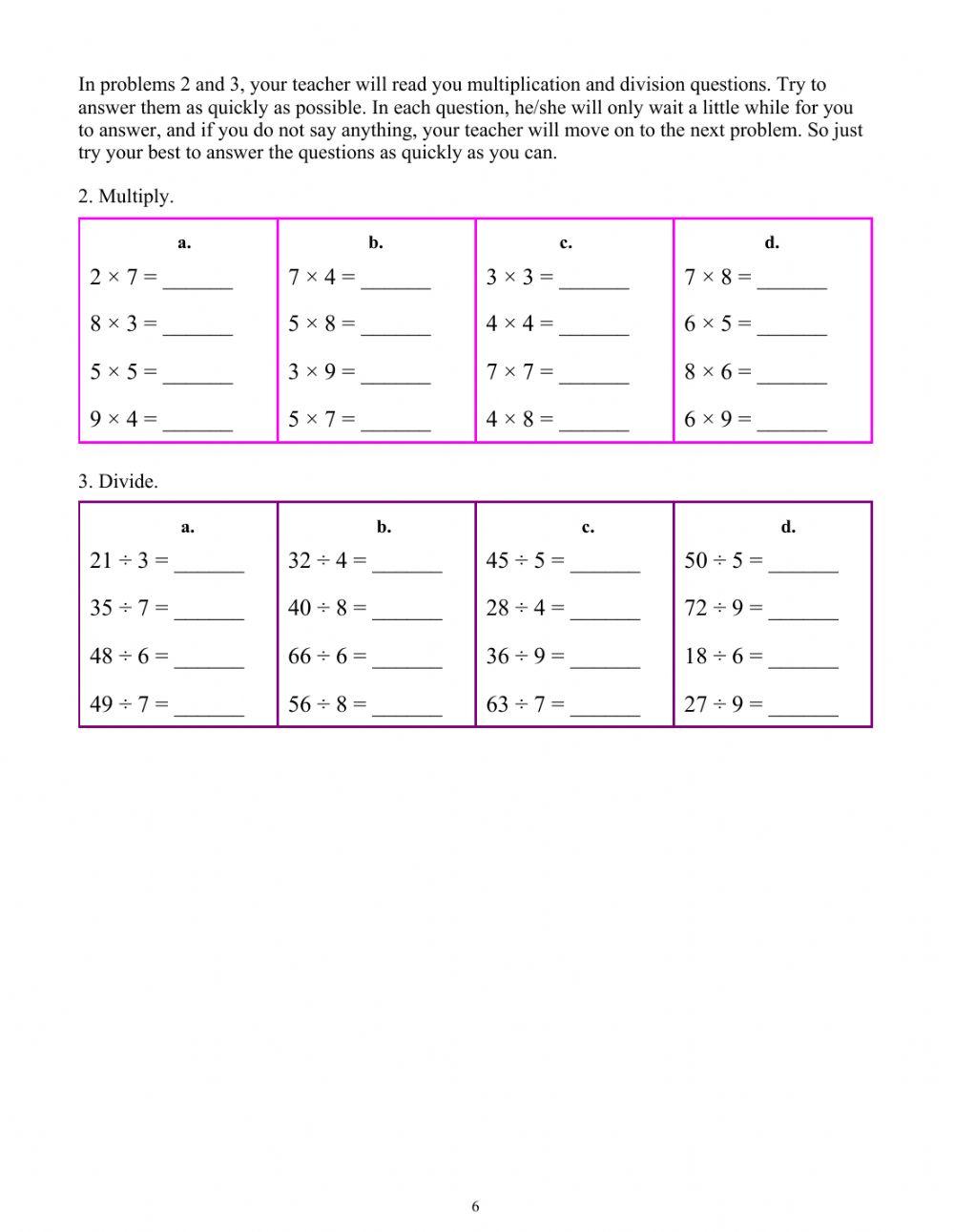 multiply divide add subtract online exercise for | Live Worksheets