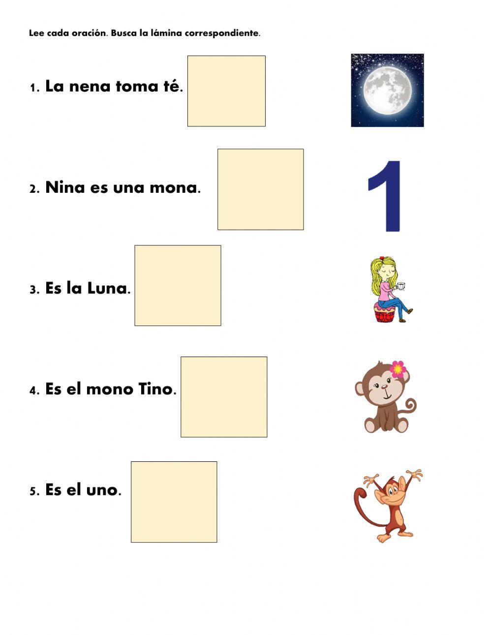 Lee la oración y busca la lámina correspondiente.