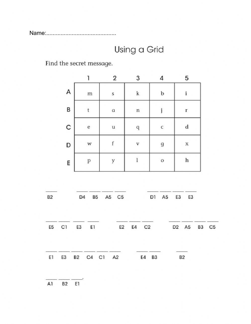 Using a grid online exercise for live worksheets