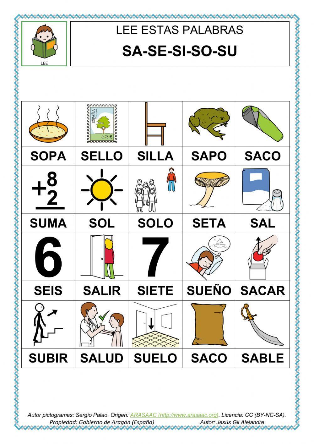 Leer palabras con sa se si so su en mayúsculas