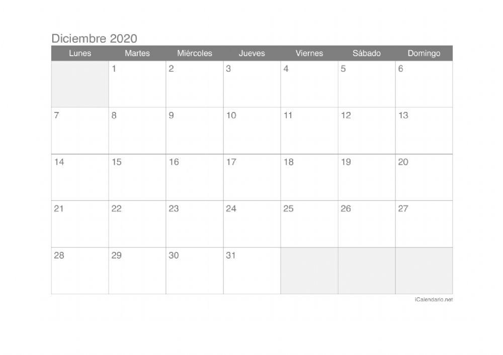 Calendario diciembre