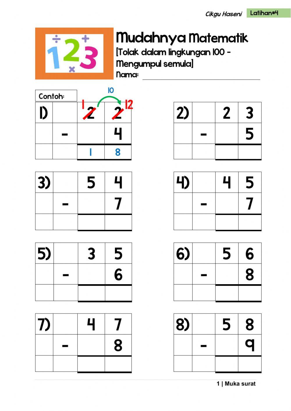 Tolak Dalam Lingkungan 100 (Mengumpul semula) Tolak Dalam Lingkungan 100 (Mengumpul semula)