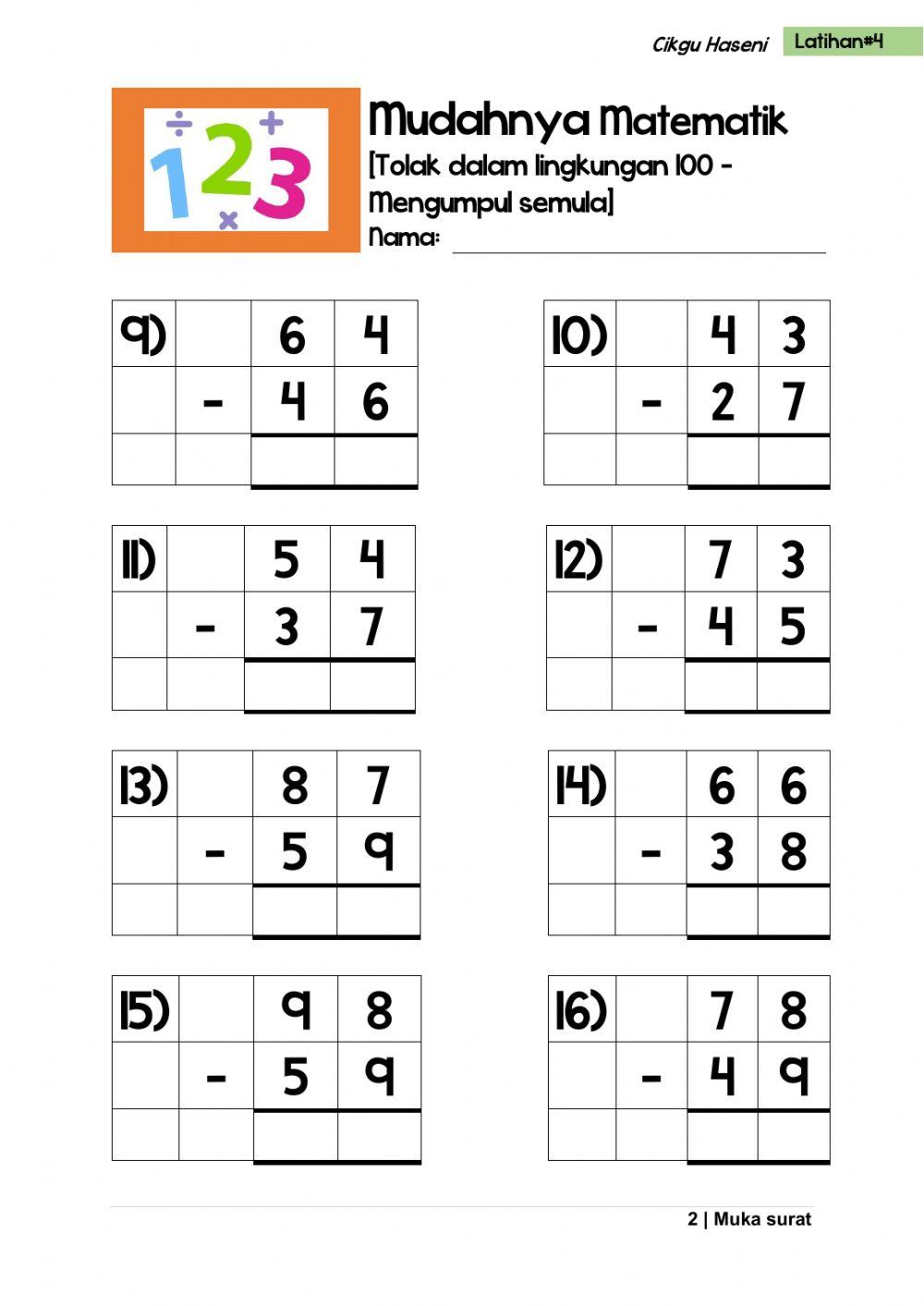 Tolak Dalam Lingkungan 100 (Mengumpul semula) Tolak Dalam Lingkungan 100 (Mengumpul semula)