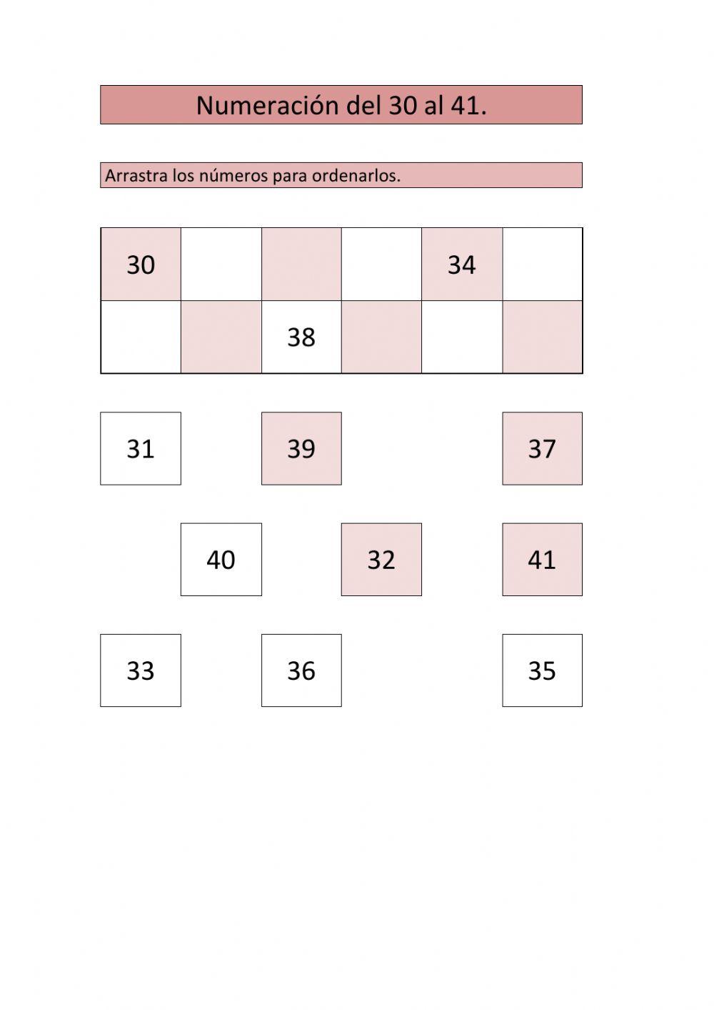 Numeración del 30 al 41