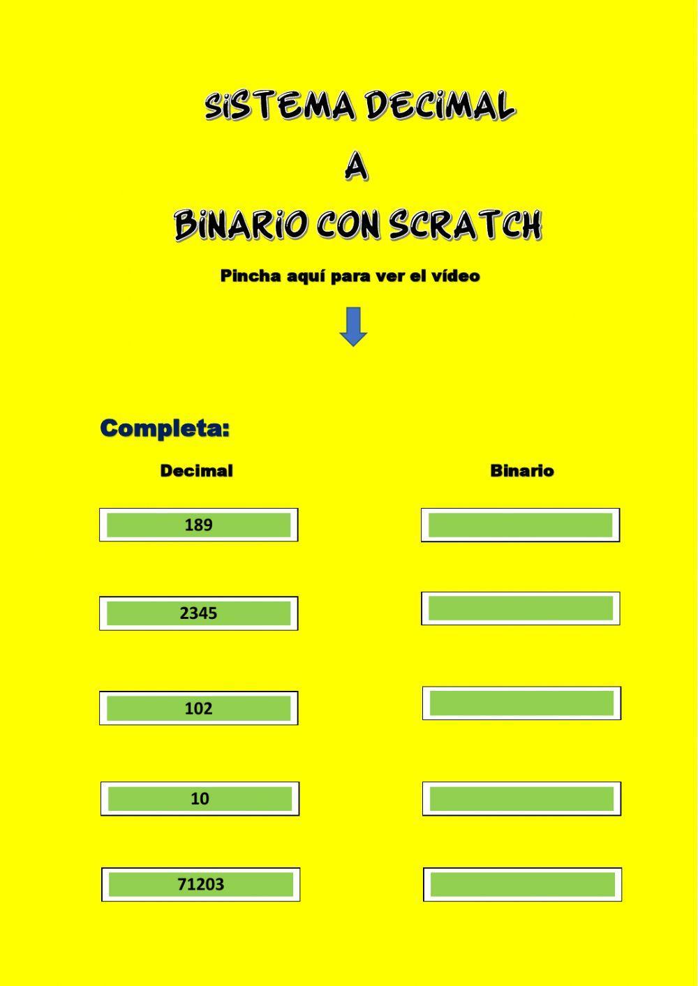 Sistema decimal a Binario con Scratch