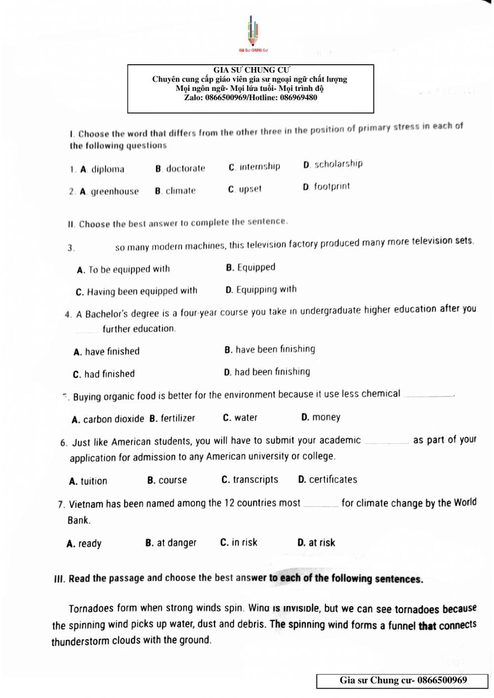 Lớp 11 - kiểm tra 15 phút lần 3