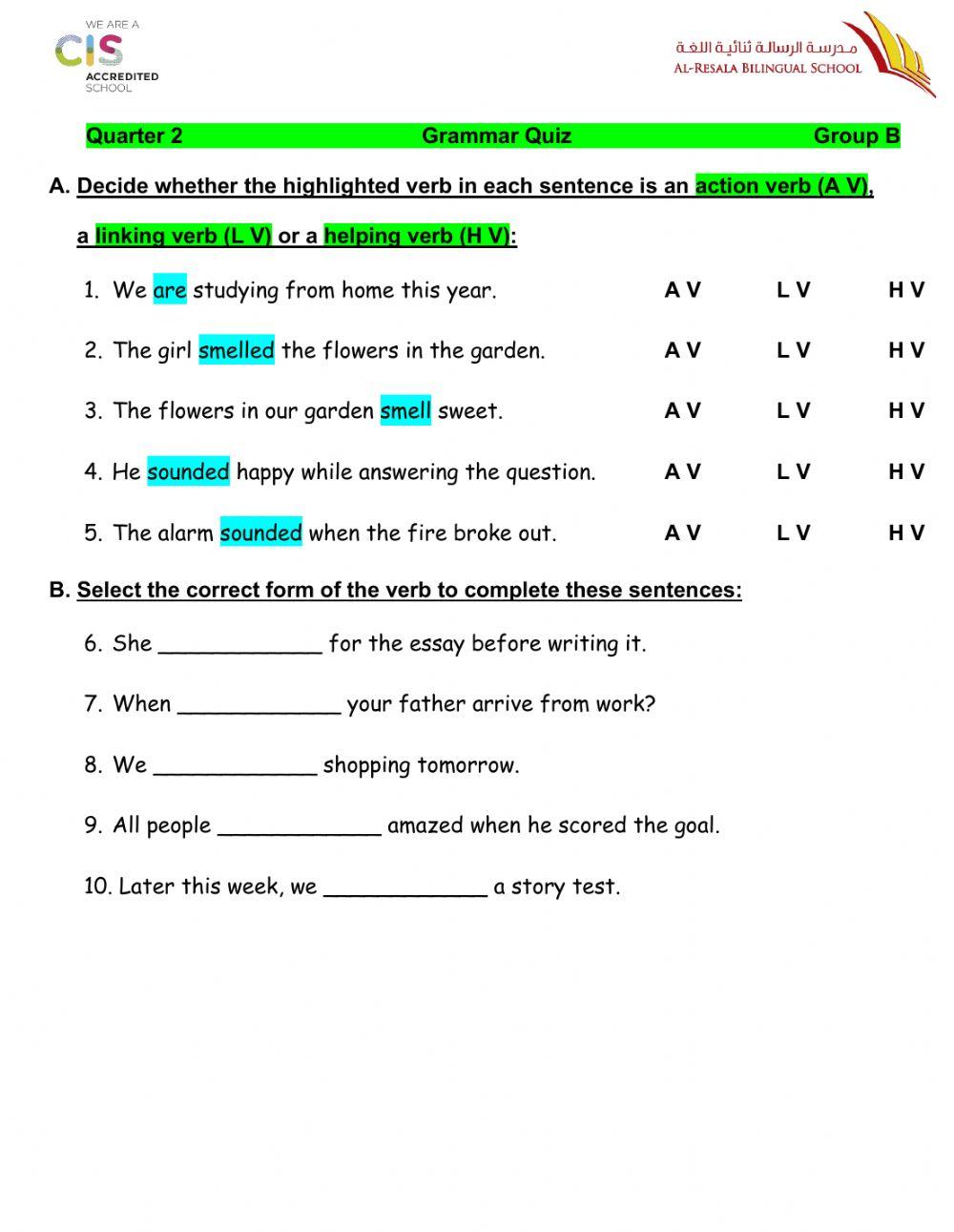Q2 Grammar Quiz B Q2 Grammar Quiz B