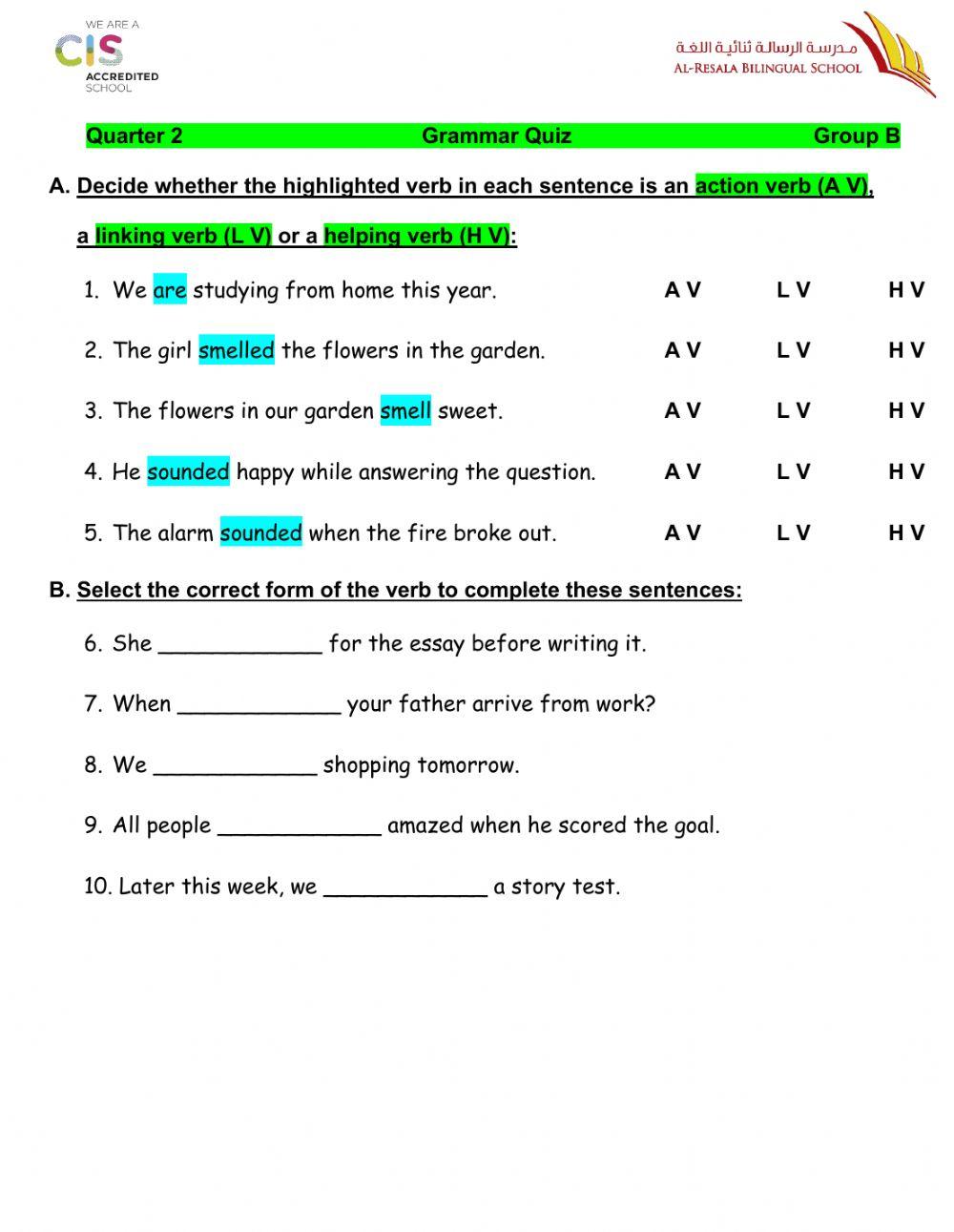 Q2 Grammar Quiz B