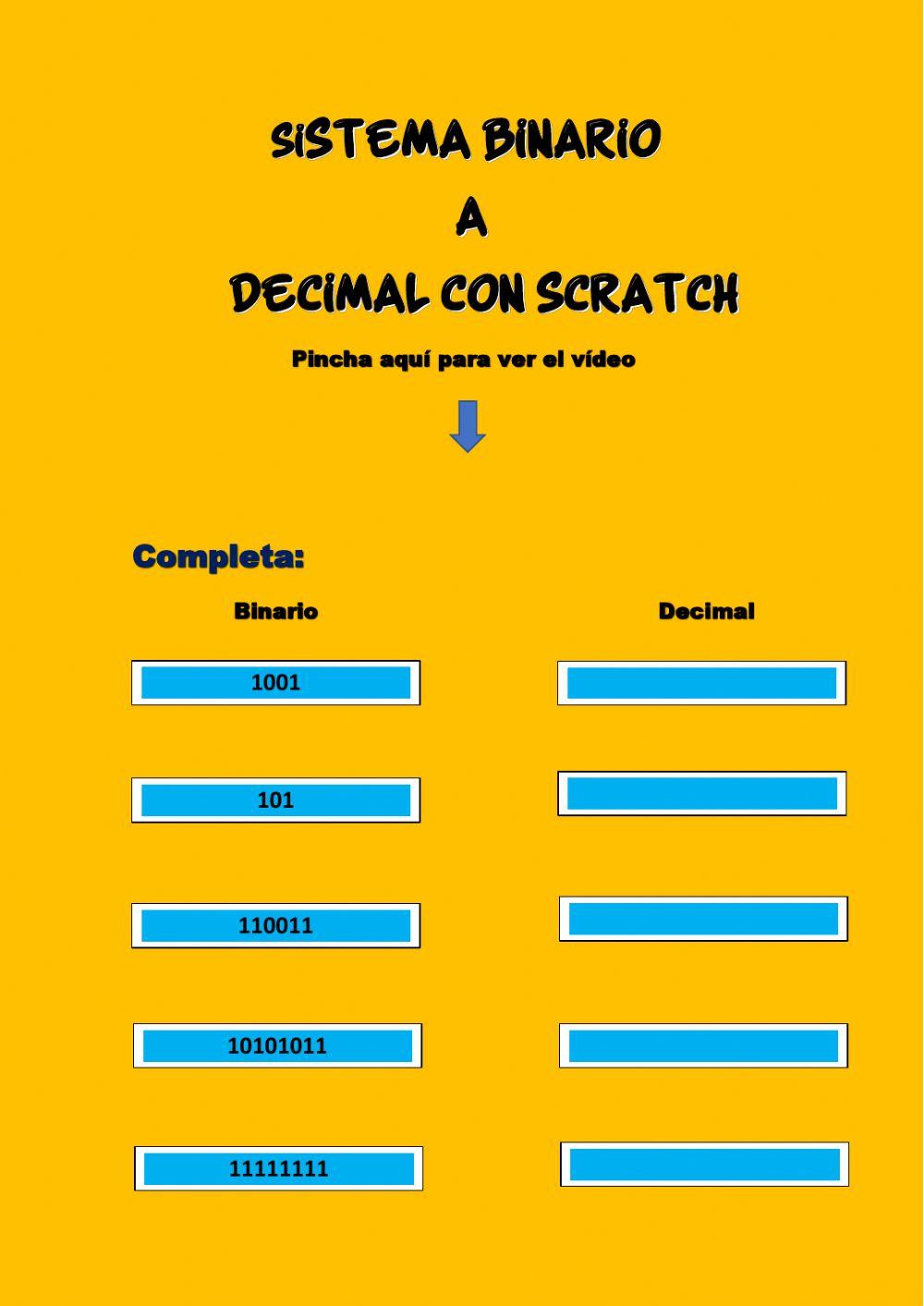 Sistema Binario a Decimal con Scratch
