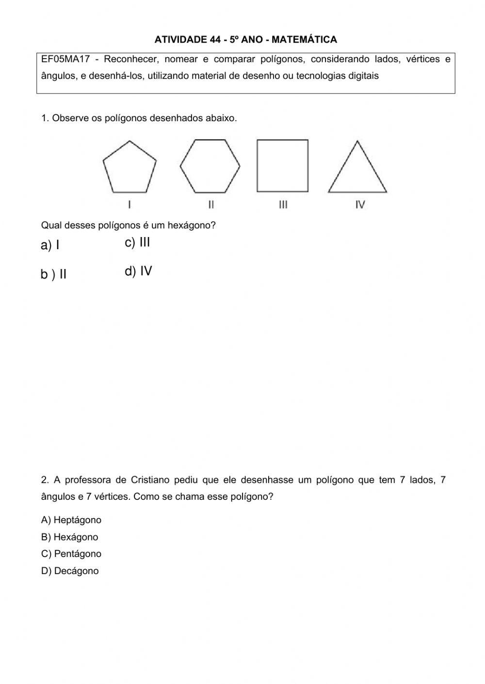 Nome de polígonos e triângulos
