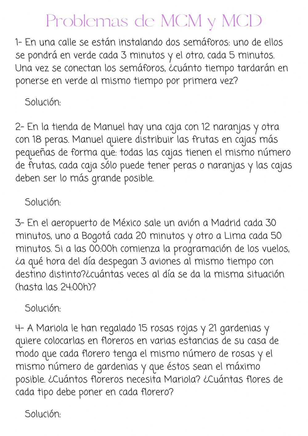 Problemas de Mínimo Común Múltiplo y Máximo Común Divisor