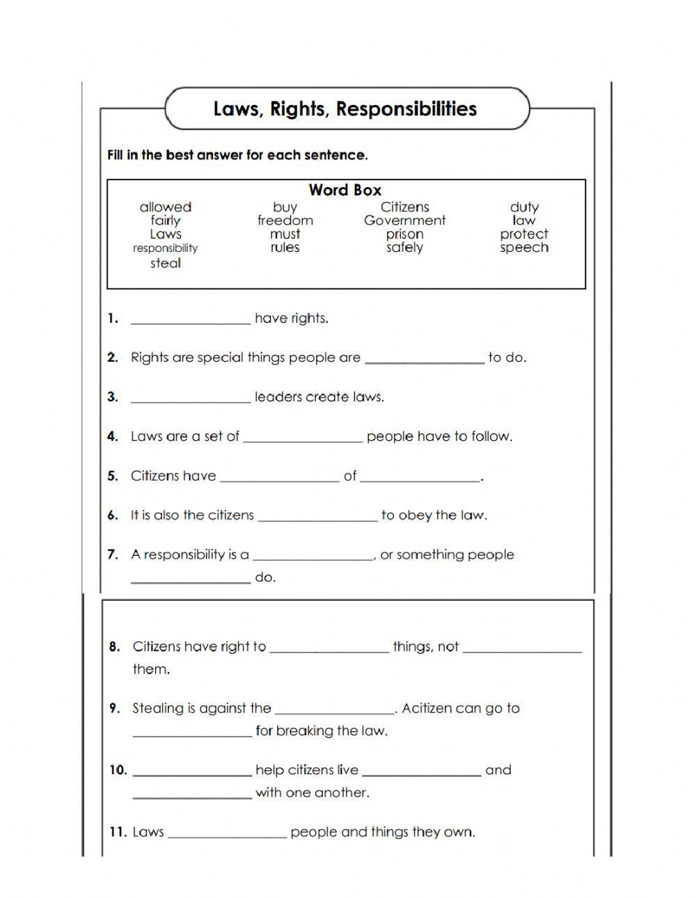 Laws, Rights and Responsibilities worksheet | Live Worksheets laws-rights-and-responsibilities-worksheet-live-worksheets