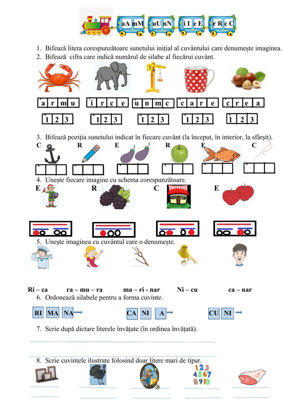 Literele a,m,u,n,i,e,r,c