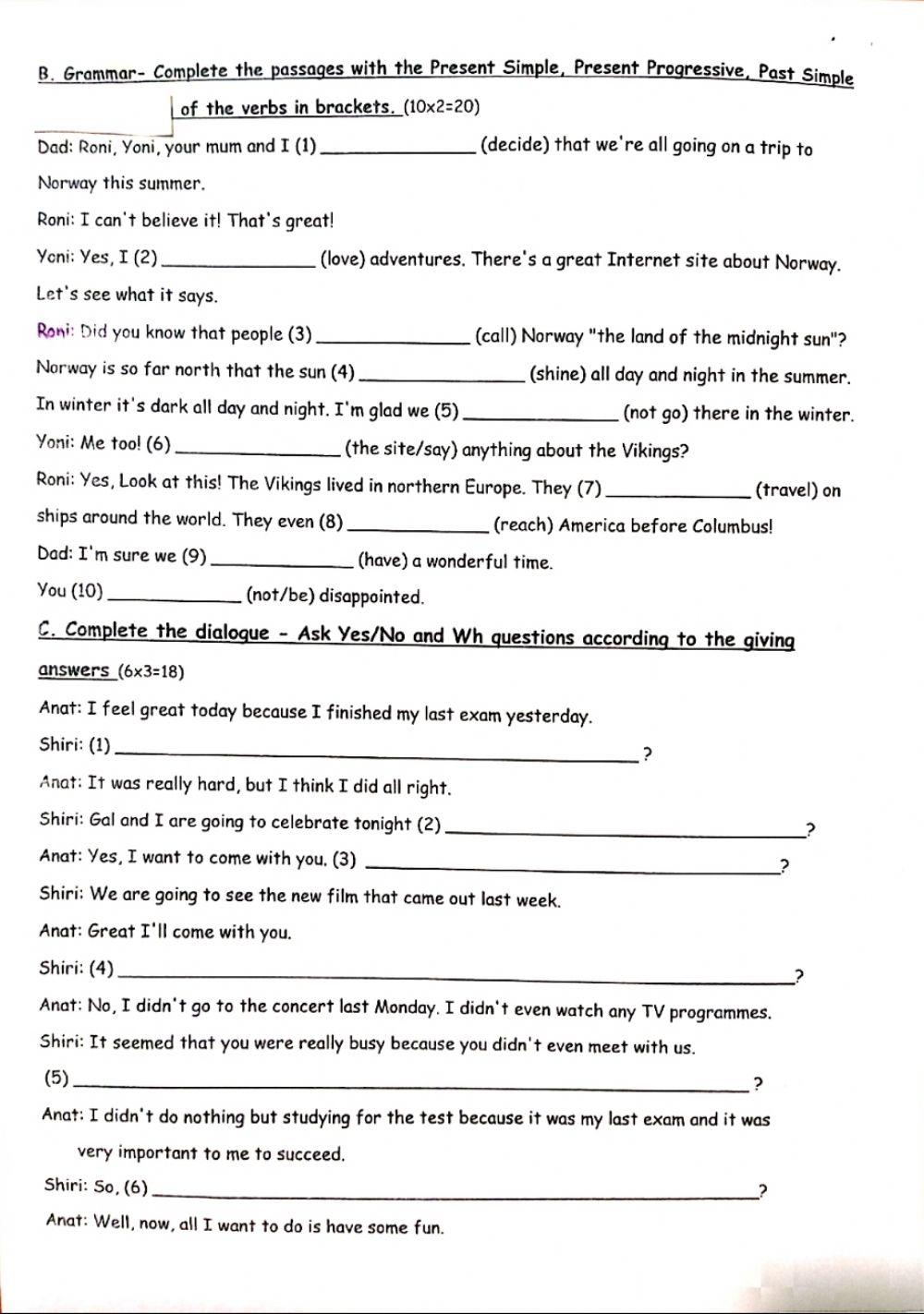 Present simple, present progresive, past simple