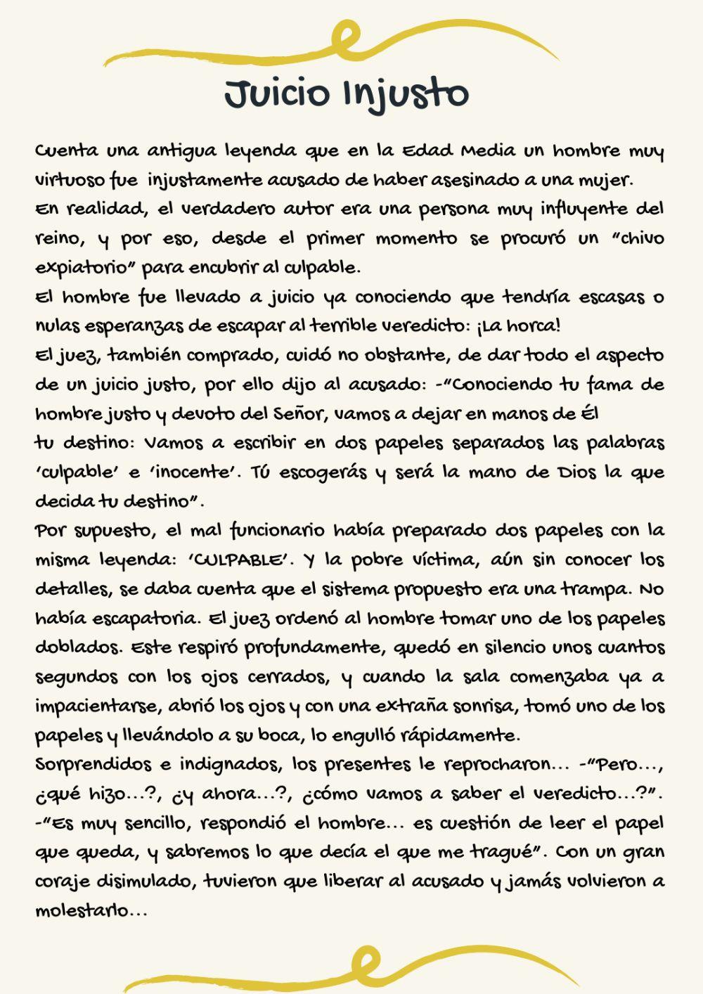 Comprensión lectora -Juicio Injusto-