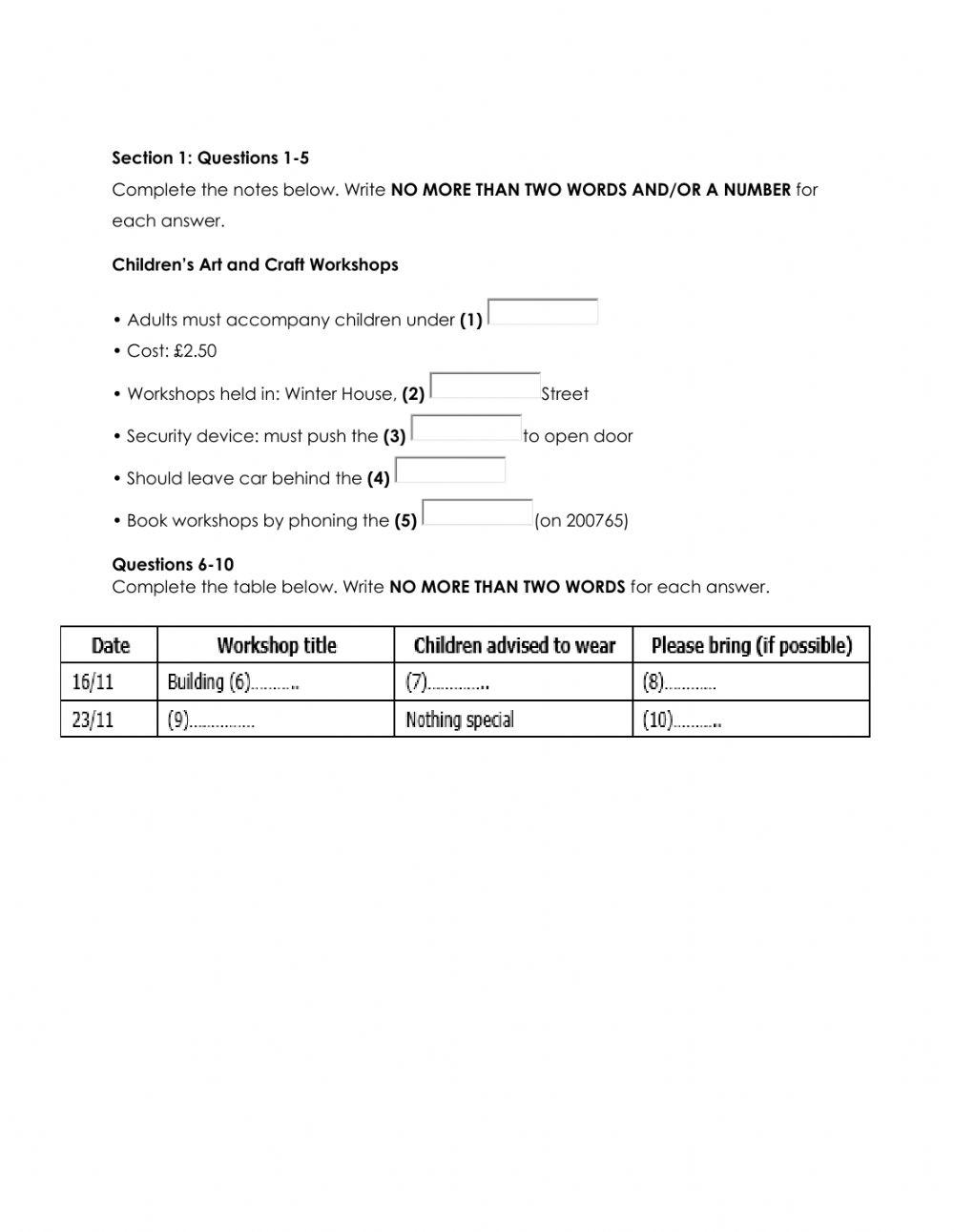 IELTS book 6 listening test 2 section 1