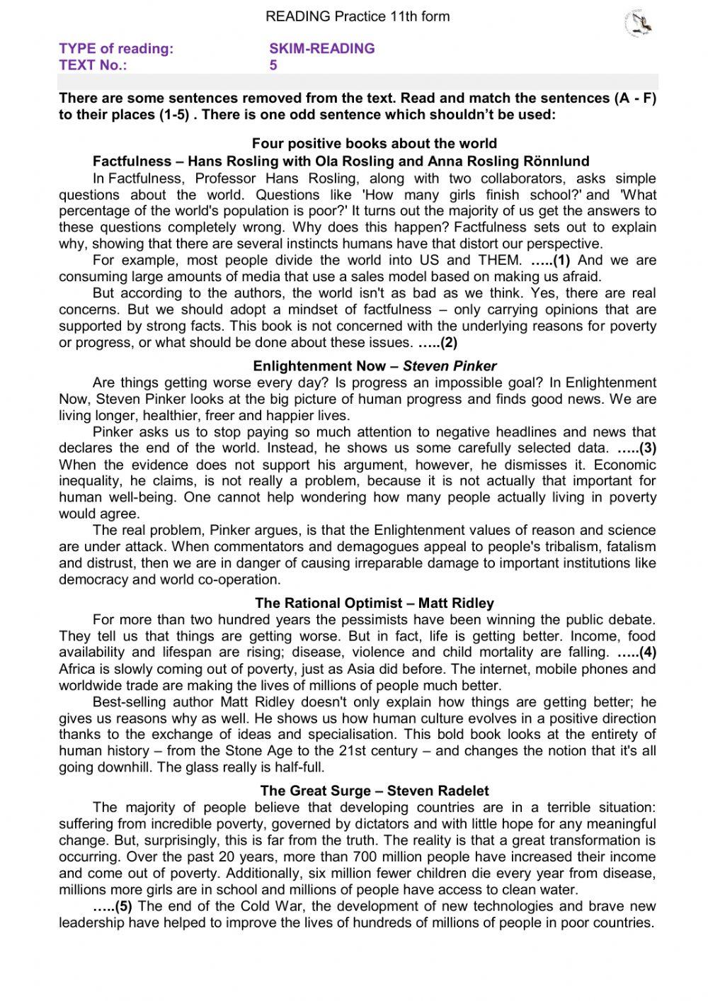Reading part 2 text 5 worksheet | Live Worksheets