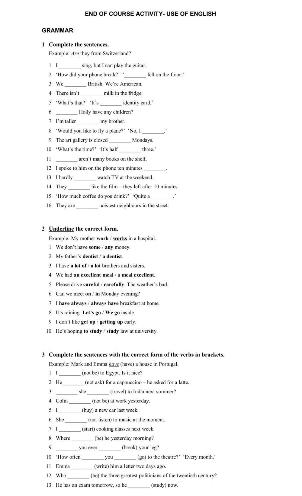 End of elementary course test