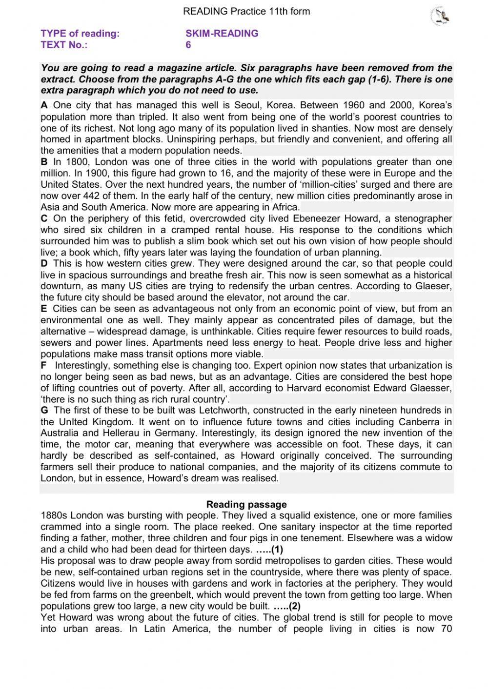 Reading part 2 text 6 worksheet | Live Worksheets