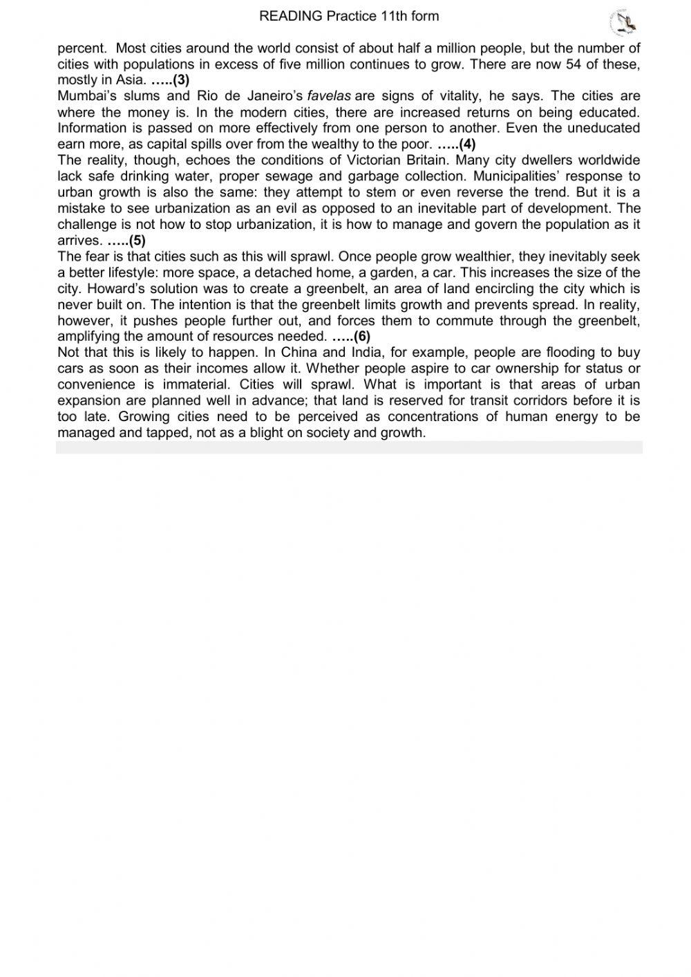 Reading part 2 text 6 worksheet | Live Worksheets