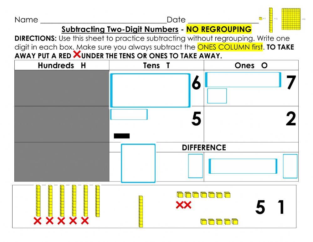 Two-Digit Subtraction No Regrouping