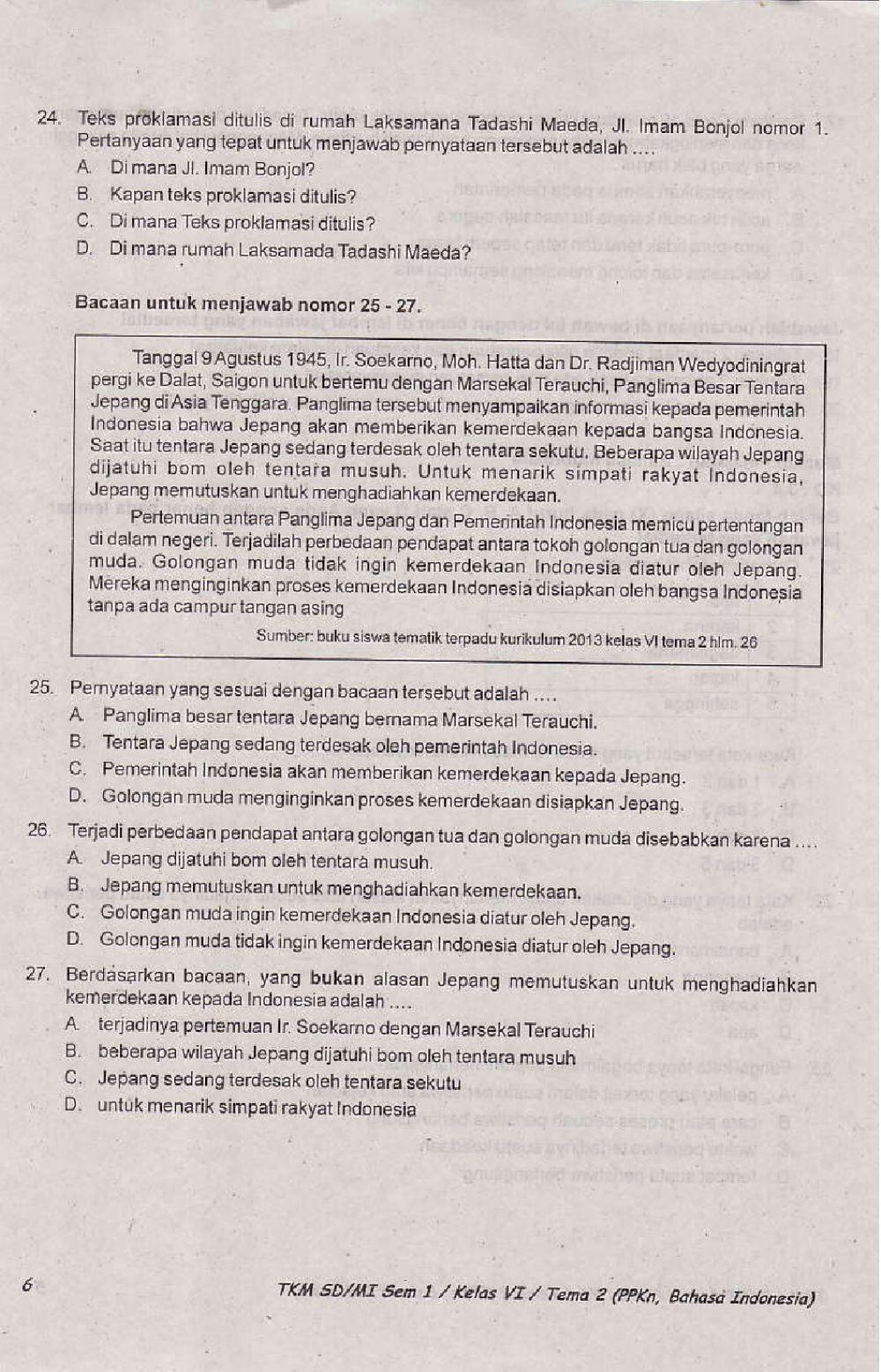 Penilaian Akhir Semester 1 Kelas 6