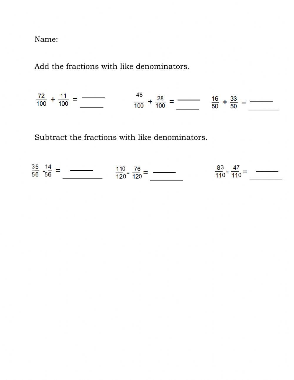 Add and subtract like denominators