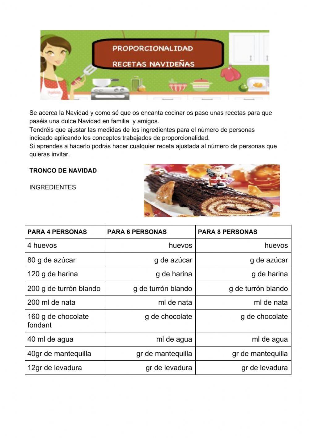 Proporcionalidad con recetas de Navidad