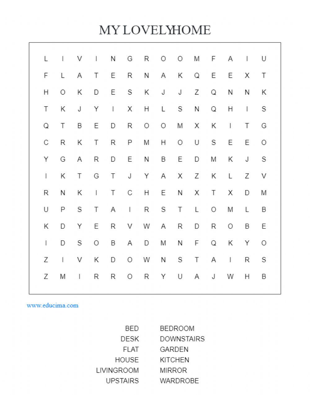 My lovely home: wordsearch