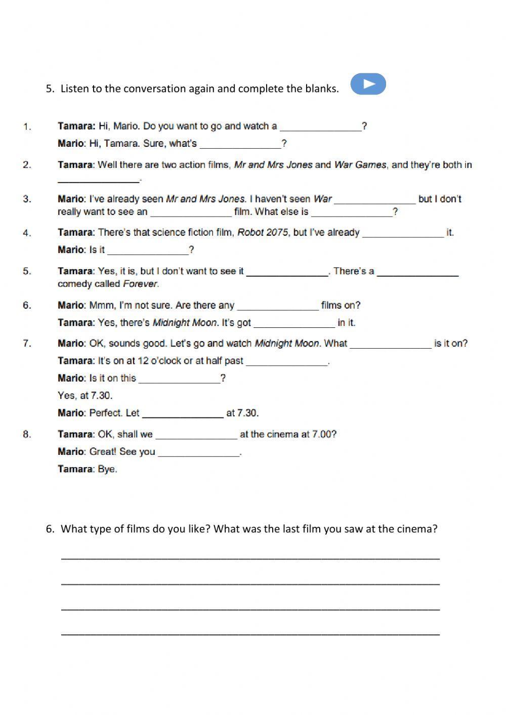 Going to the cinema - Listening Practice