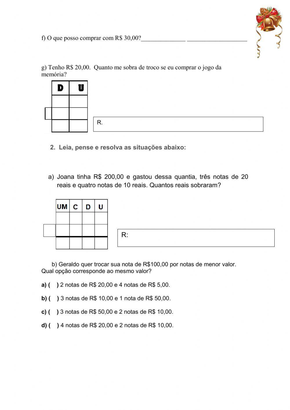 Resolução de situações-problema envolvendo sistema monetário