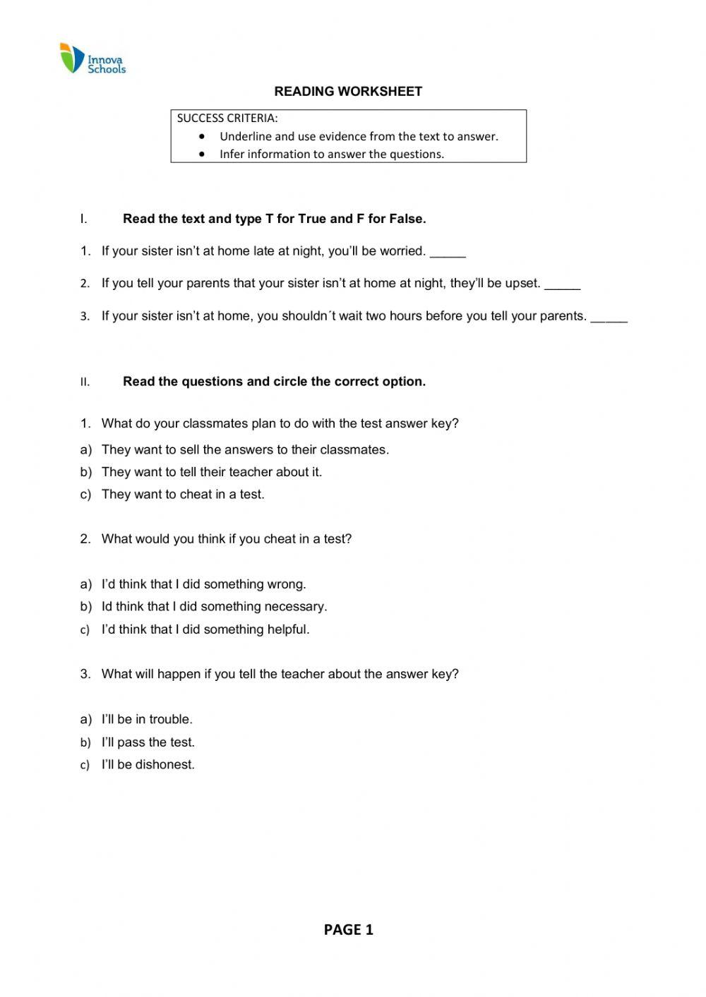 6th Grade - SRP - Week 6 - Reading Worksheet
