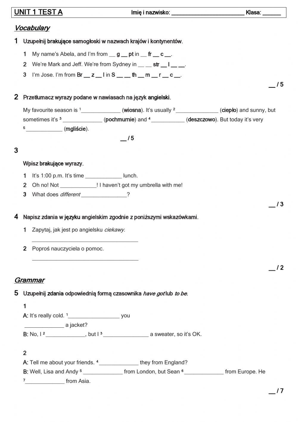 Brainy Klasa 5 Unit 1 brainy 5 unit 1 online exercise for | Live Worksheets