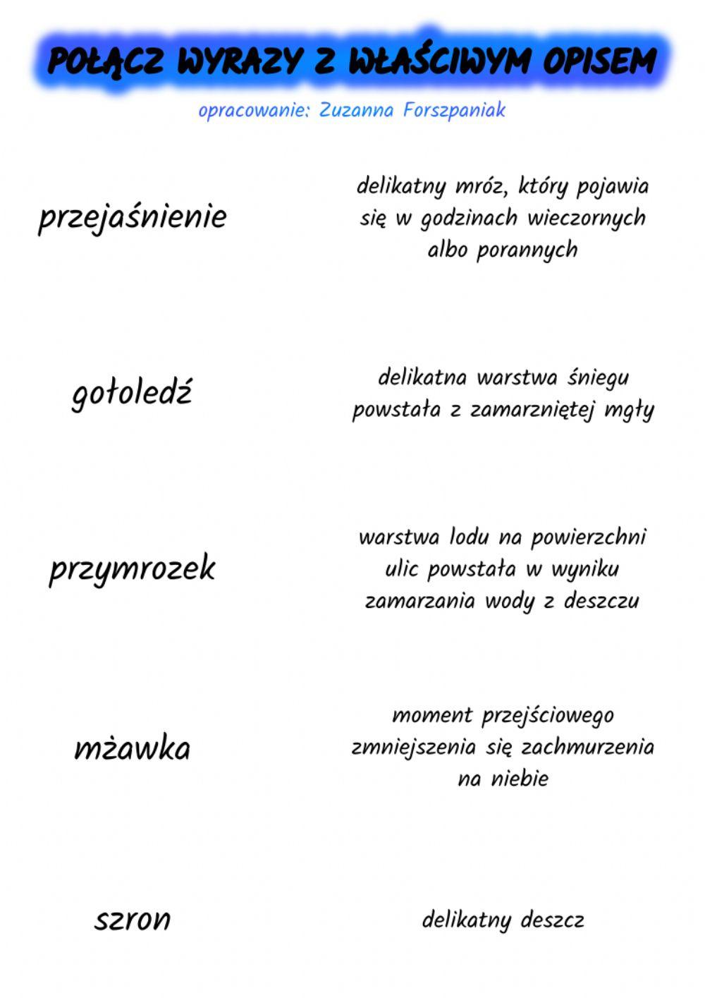 Połącz wyrazy z ich znaczeniem – pogoda