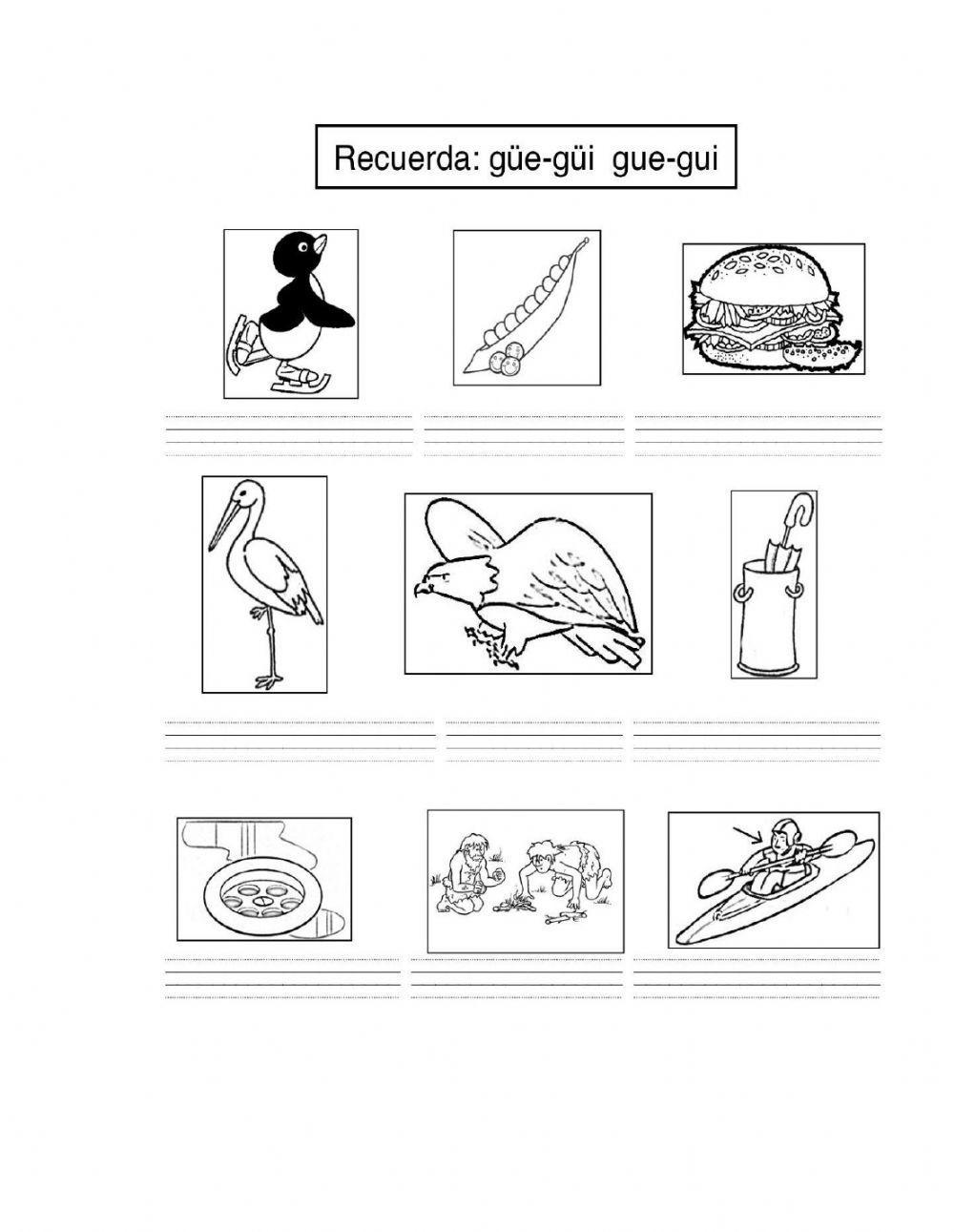 Ejercicios con ge,gi, gue,gui, güe,güi...wa,we,wi,wo,wu