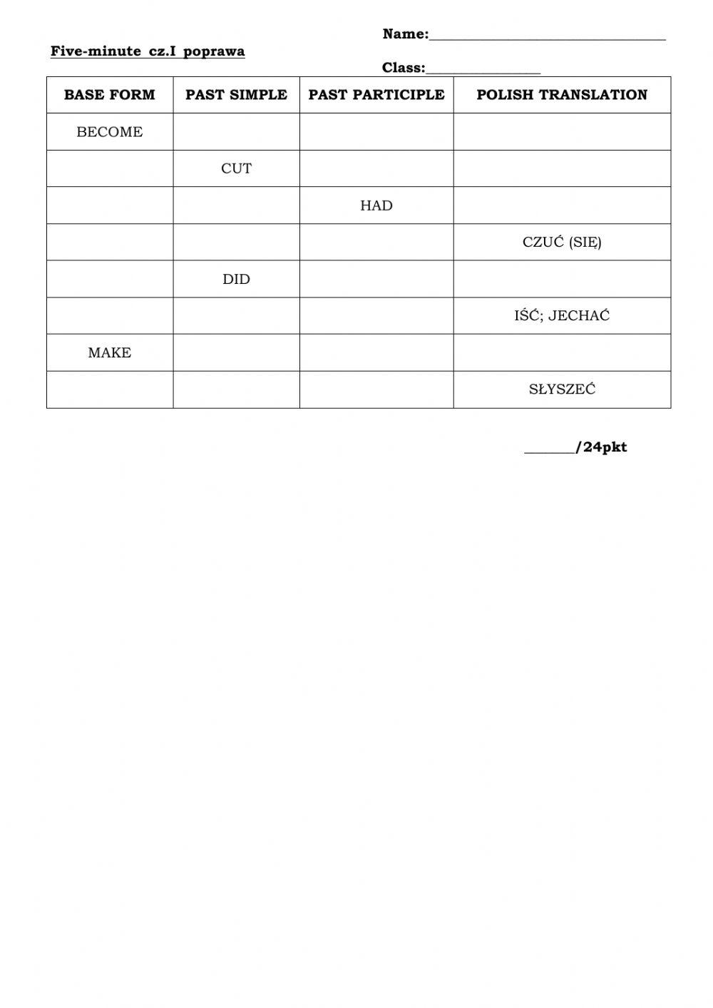 Irregular verbs test part 1