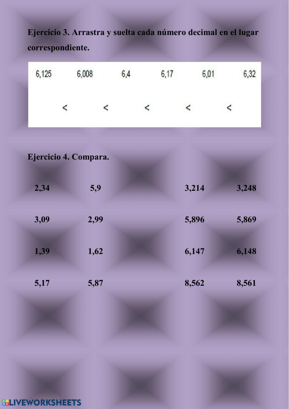 Comparación de números decimales
