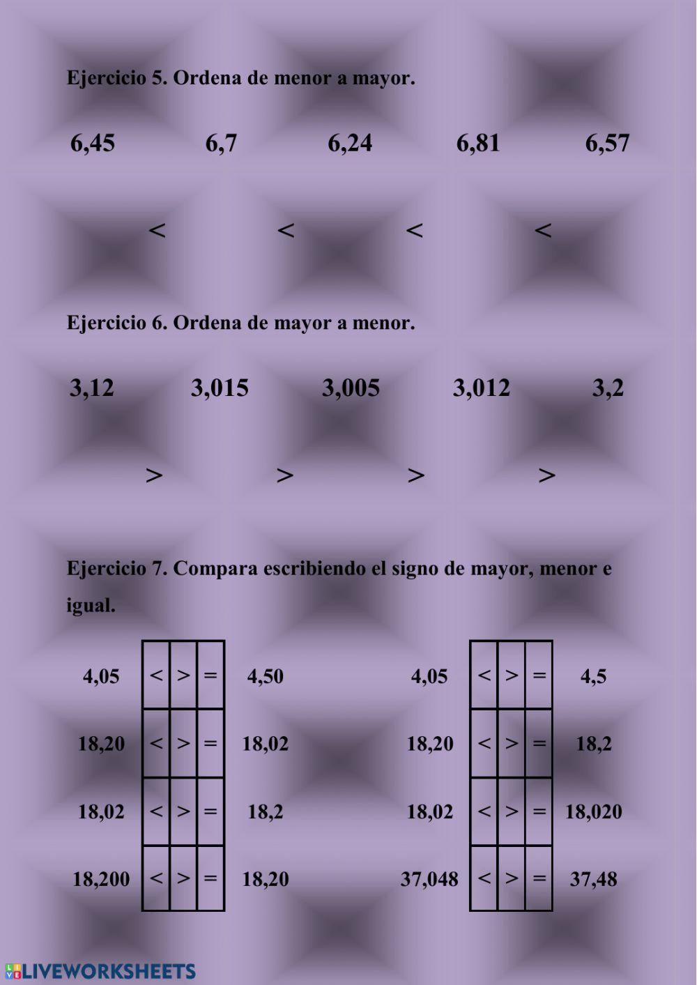 Comparación de números decimales
