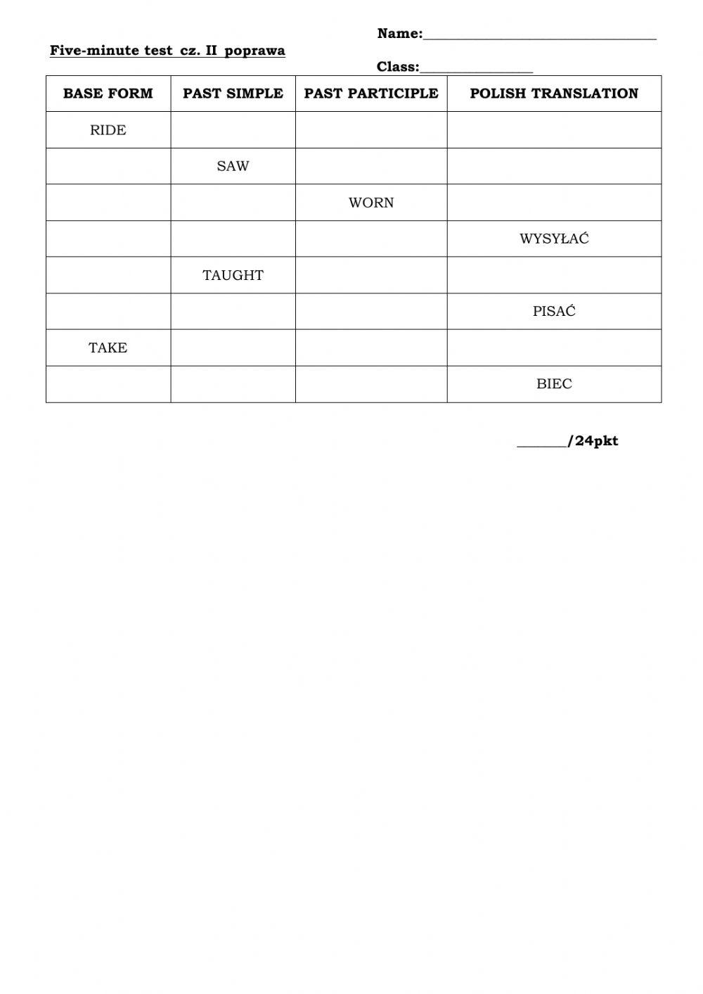 Irregular verbs test part 2