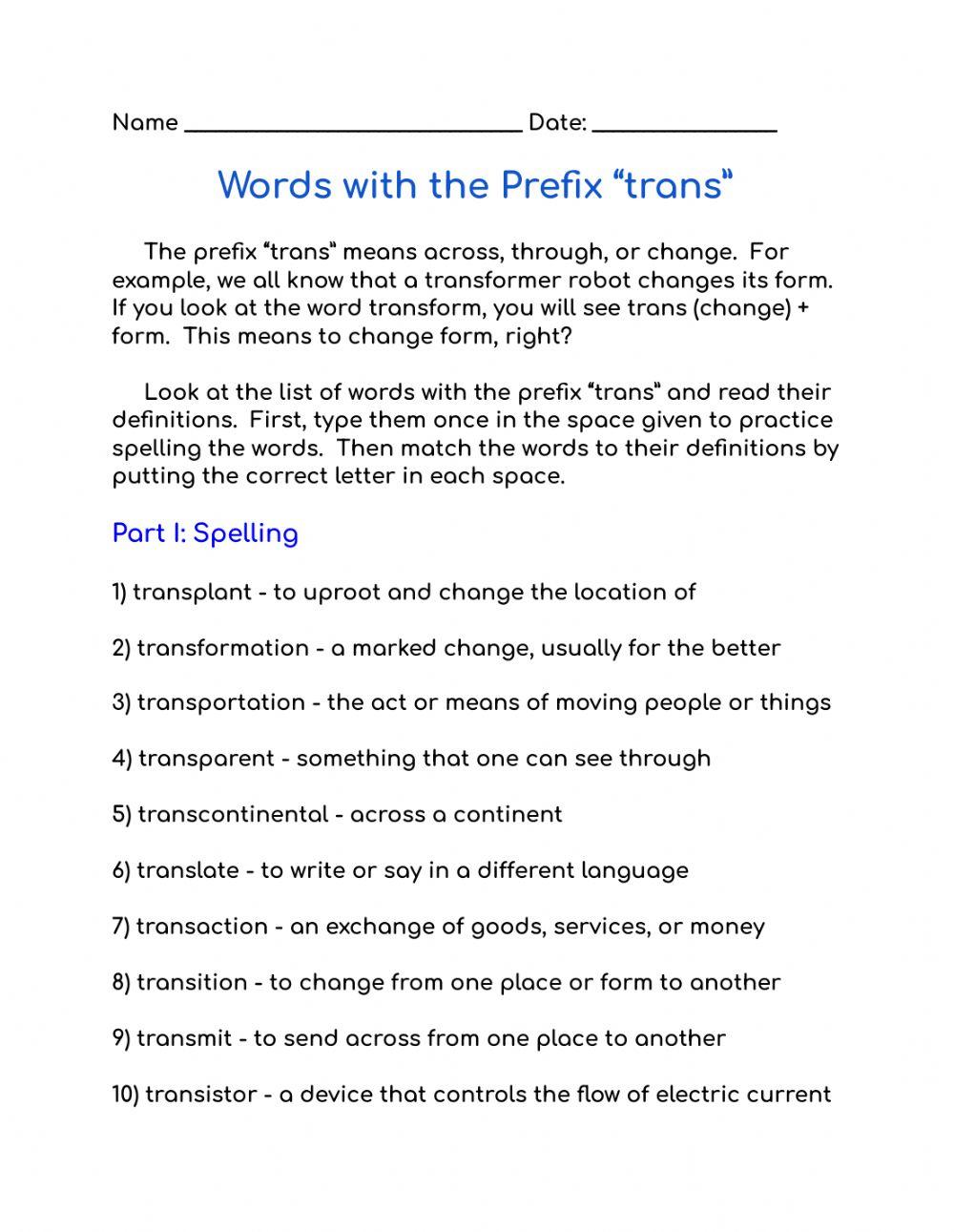 Trans Prefix Practice