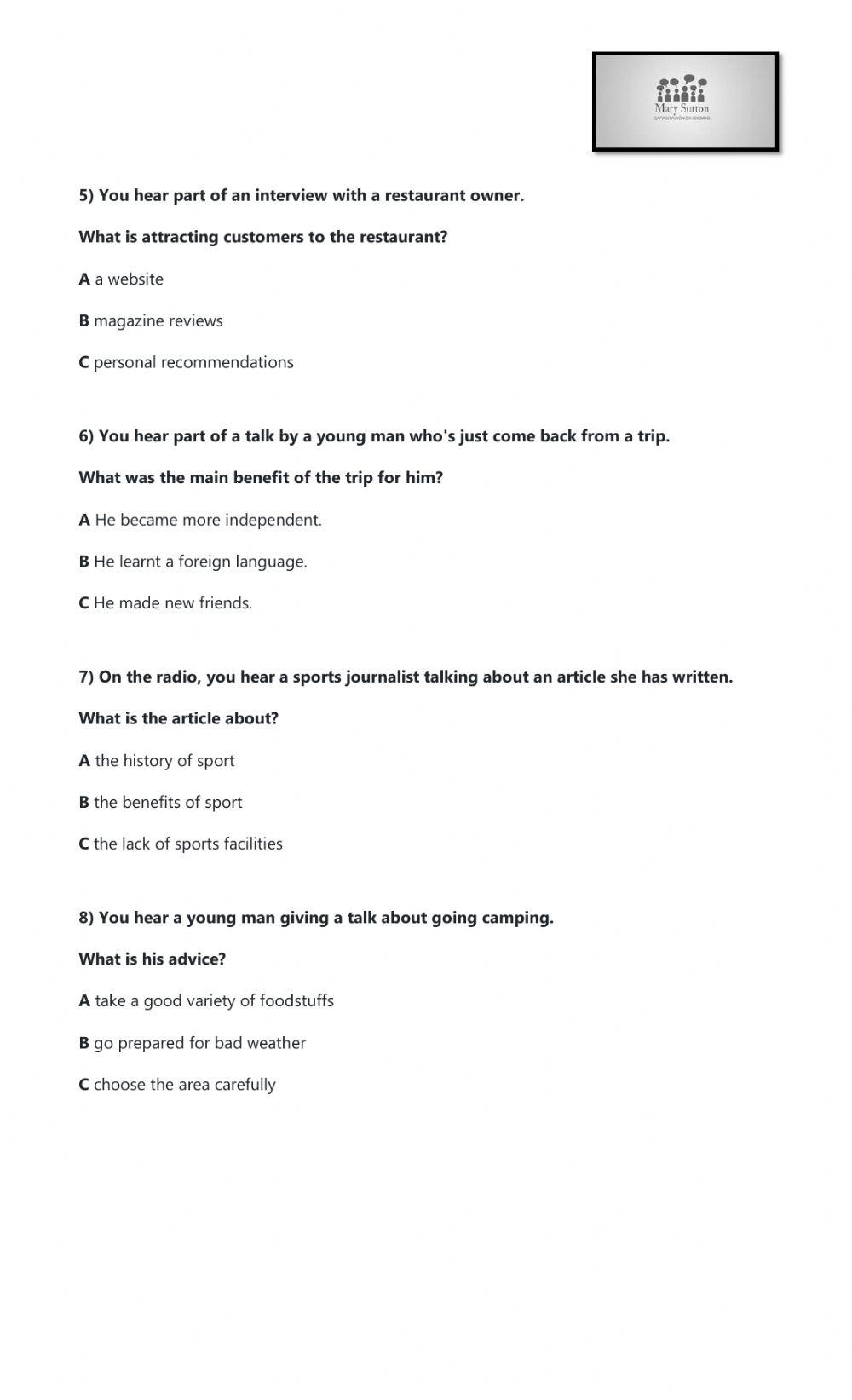 Final Test Listening - Senior 4